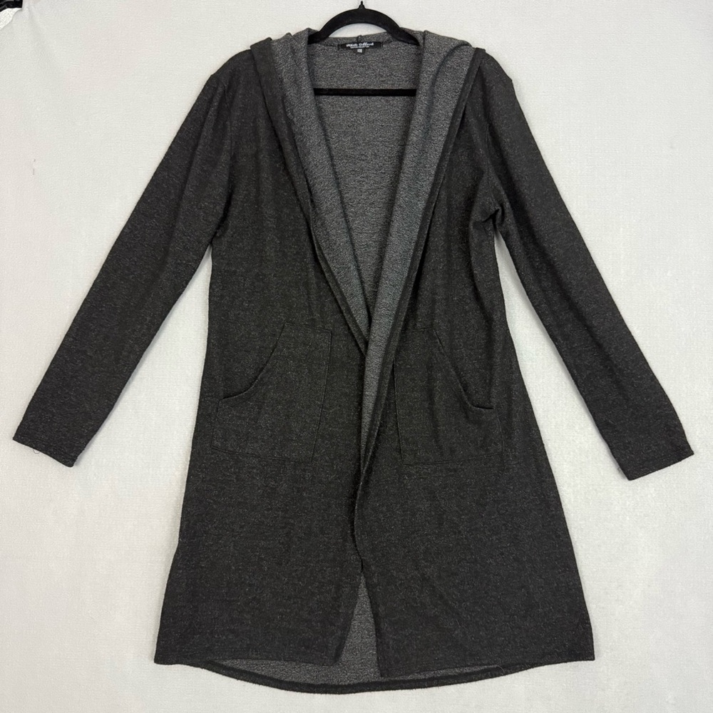 White Mark Dark Gray Knit Cardigan‎ Sweater Women's One Size Hooded Open Front